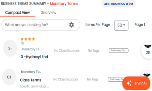 Business Terms Summary Page