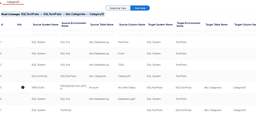 Column Lineage Grid View