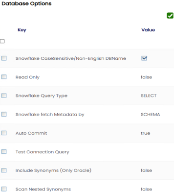 Database Options Page
