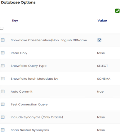 Database Options Page