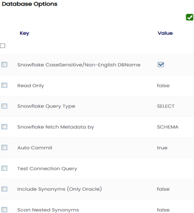 Database Options Page