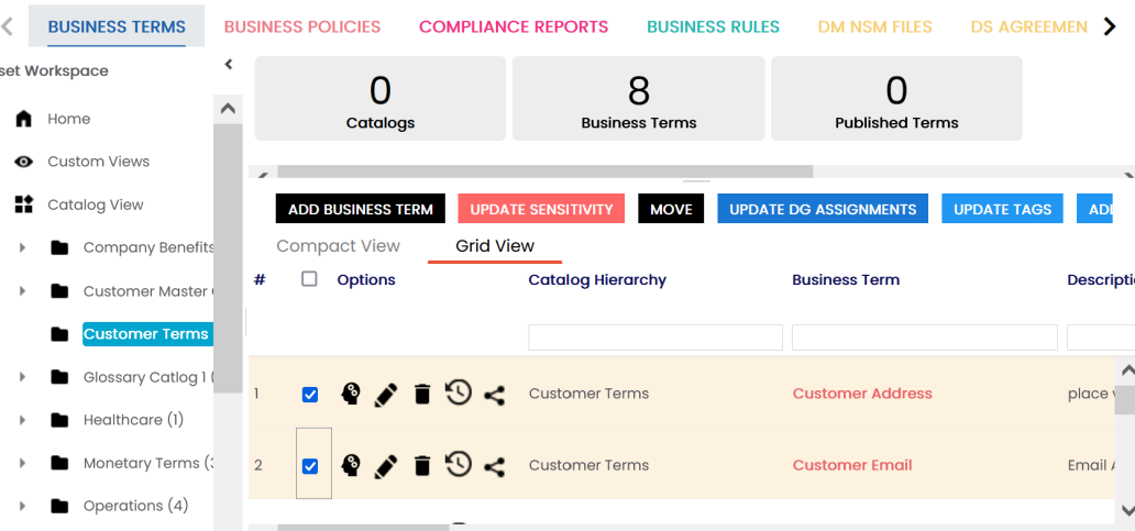Grid View Assign Tag Select Assets