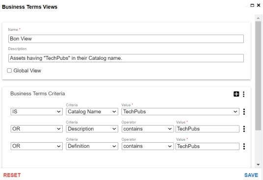 Managing Views Business Asset Views