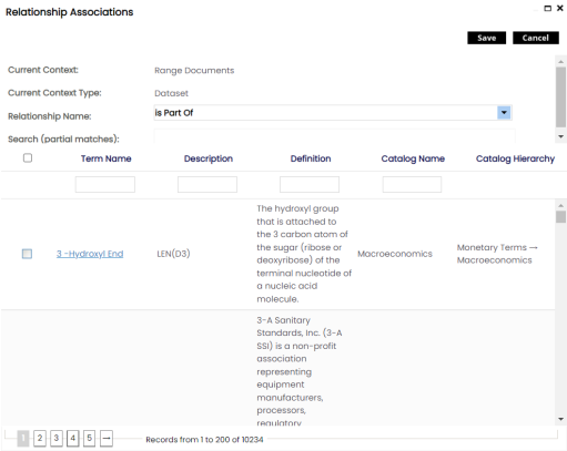 Marketplace Datasets Relationship Association Page
