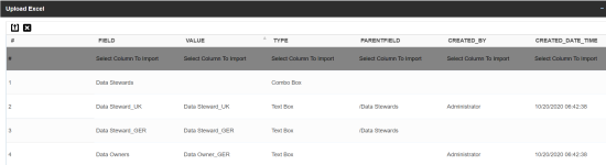 Upload Excel Data Fields
