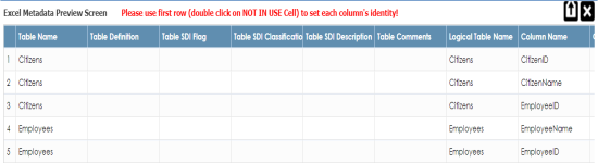 Upload Metadata First Row Header