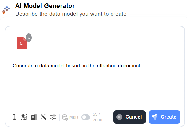 Generating a data model from an attached document