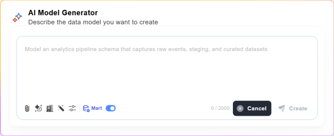 AI Model Generator with Prompt Gallery, Attachments and Model selection options