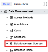Data Movement Sources node available in Model Explorer after data movement is enabled.