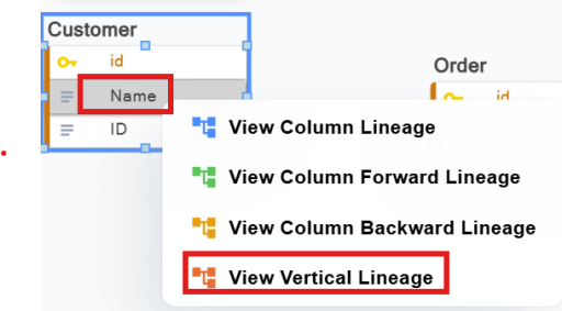 View Vertical Lineage option 