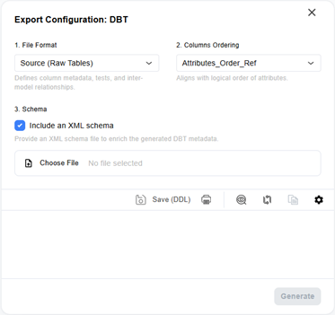 DBT generation screen with UDP selection field
