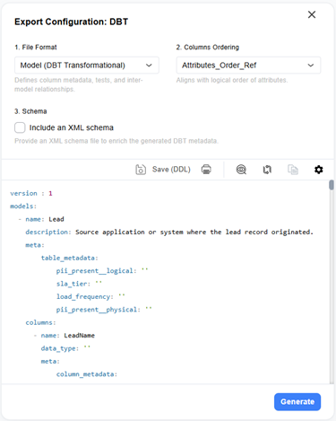 DBT-compliant YAML script generated for the Lead-to-Cash model