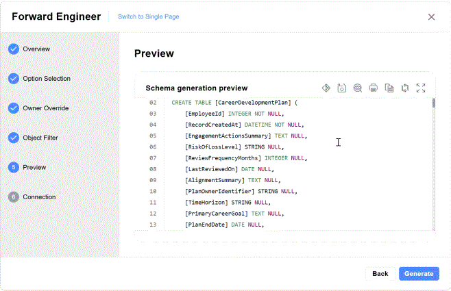 Schema Generation using Forward Engineering