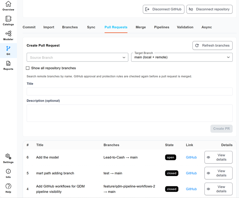 Pull Request tab showing PR list