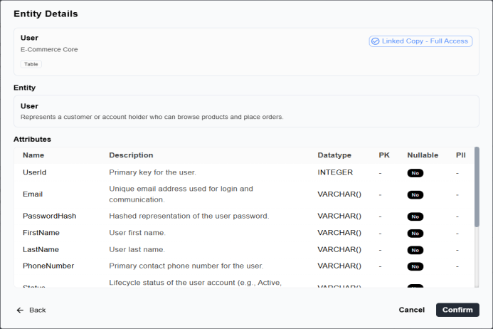 Entity details window