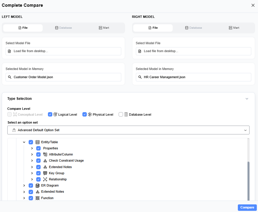 Draft models loaded from file, database, and Mart available for reuse