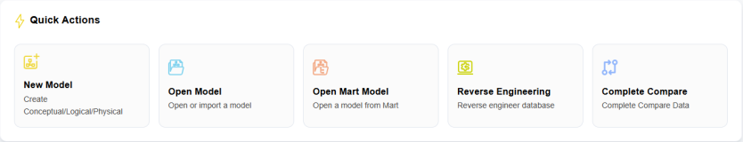 Quick Action options pane available on the welcome screen