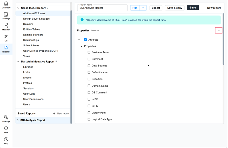 Selecting the Properties expander to open the Setup and Other Properties pane