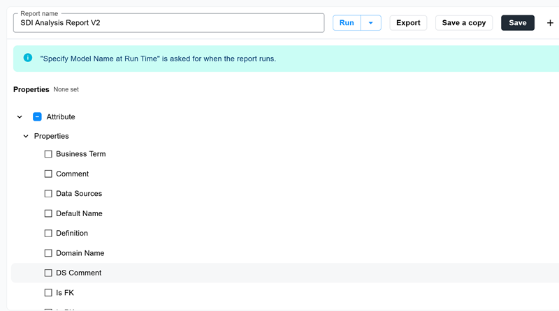 The new report copy named SDI Analysis Report V2 open in the report editor, ready to be modified independently of the original report
