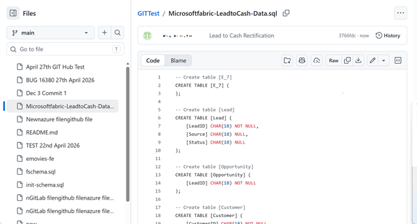 SQL Script displayed in Git