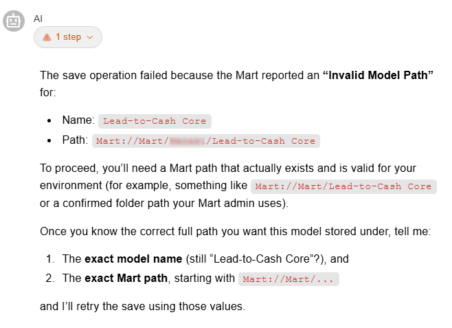 Invalid Model Path error returned when saving a model to the mart