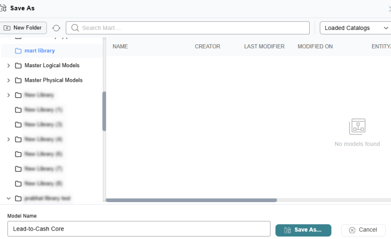 Save As dialog box with mart library selected