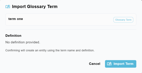 Import Glossary Term dialog