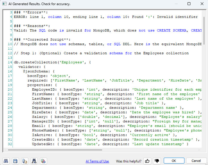 Aivalidate Result With Error Suggestion