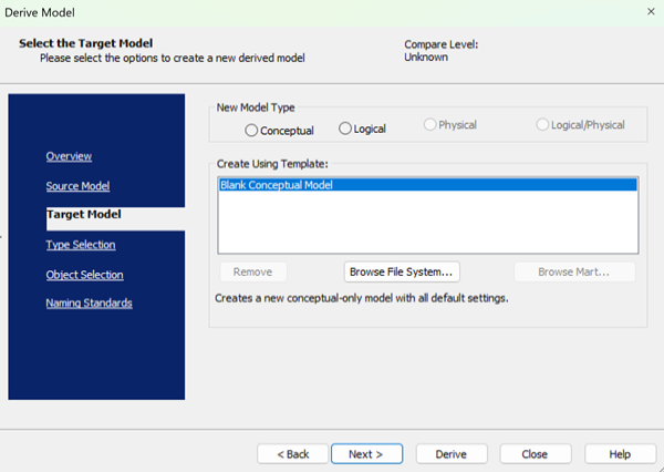 Derivemodelwizard
