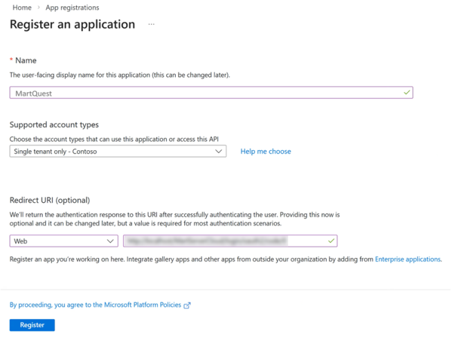 Register an application page