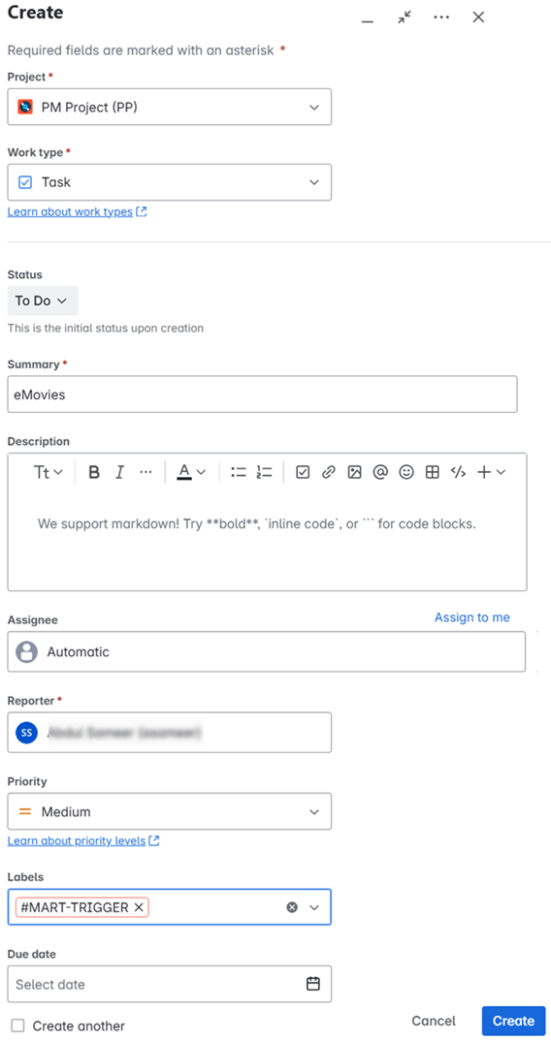 Jira Creat Page
