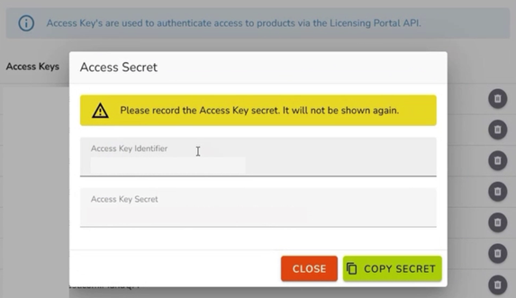 Quest Licensing Portal access key secret generated