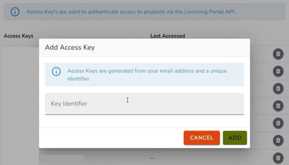 Quest Licensing Portal add access key dialog