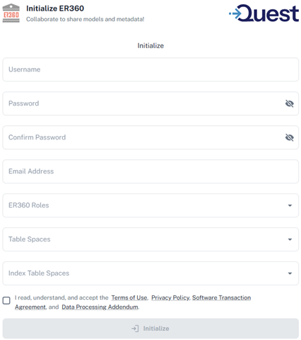 ER360 license initialization page